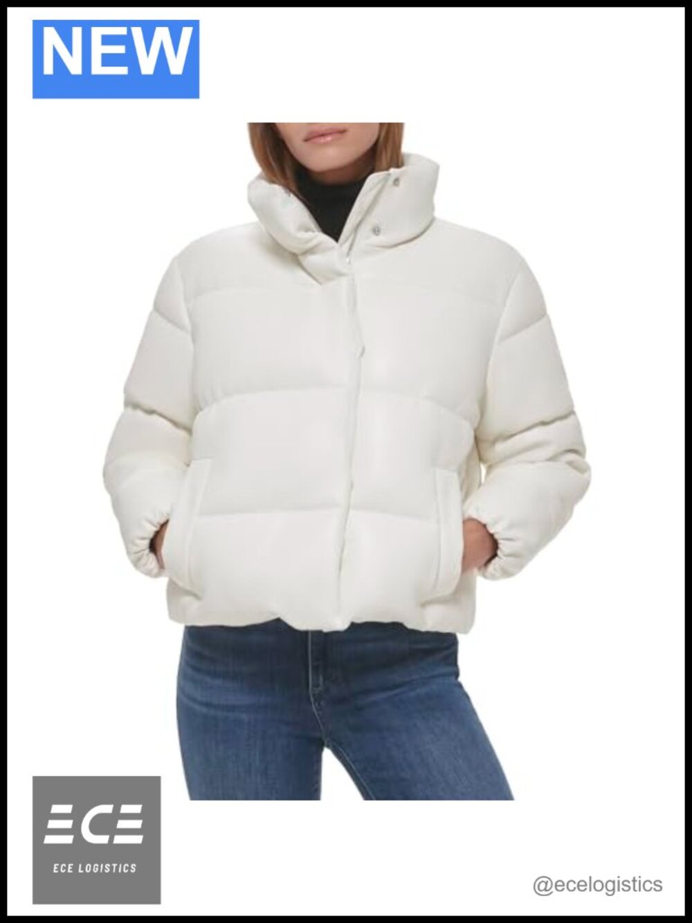 Cropped Puffer Jacket Faux Leather Long Sleeve Quilted Winter Coat